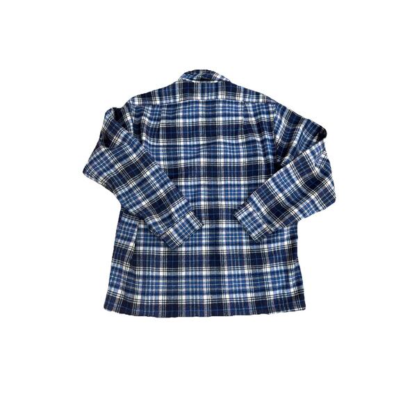 Vintage 1960s Blue Plaid Loop Pendleton Wool Collar Flannel - size Large - Picture 6 of 7